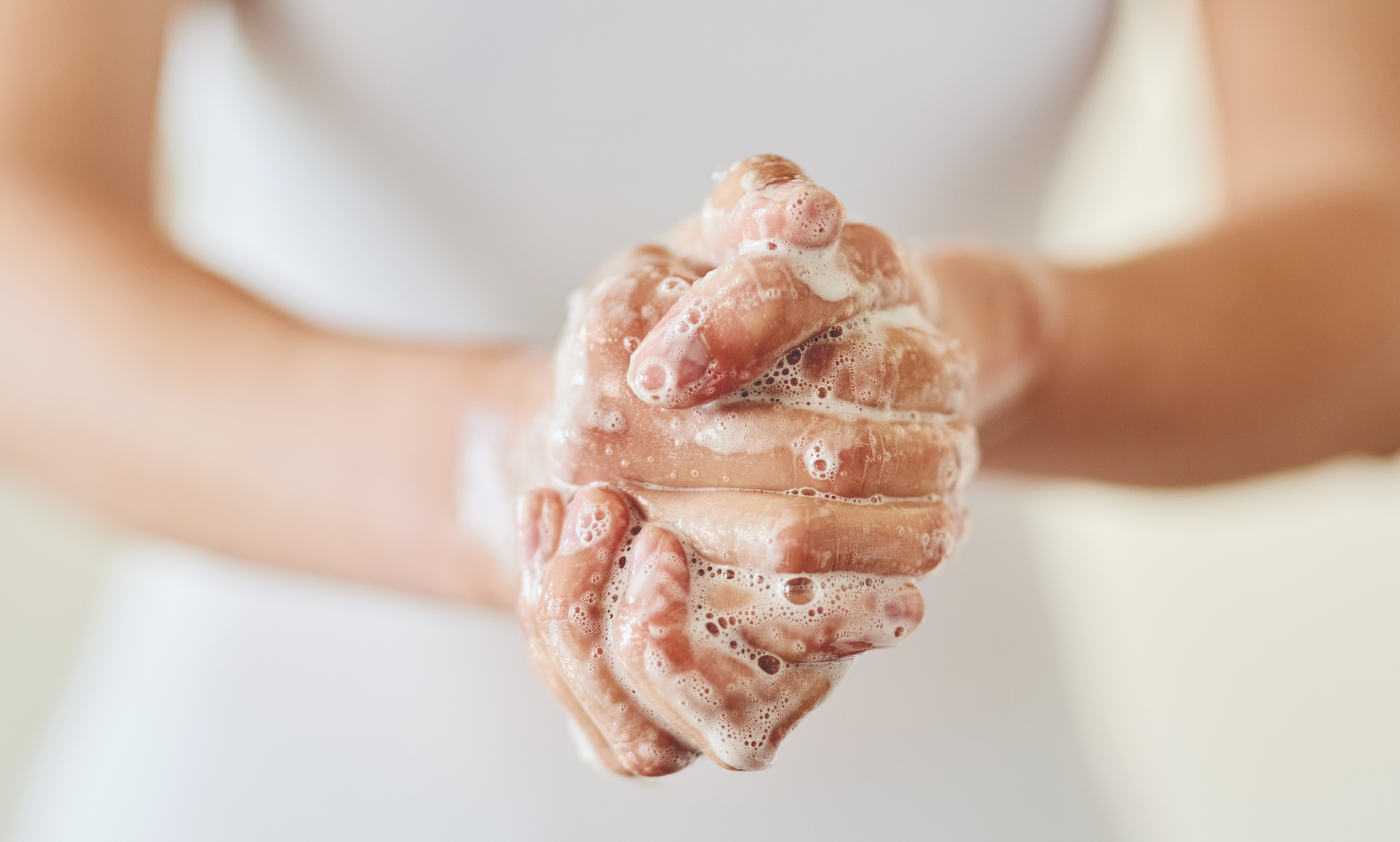 Soapy hands for healthcare hygiene
