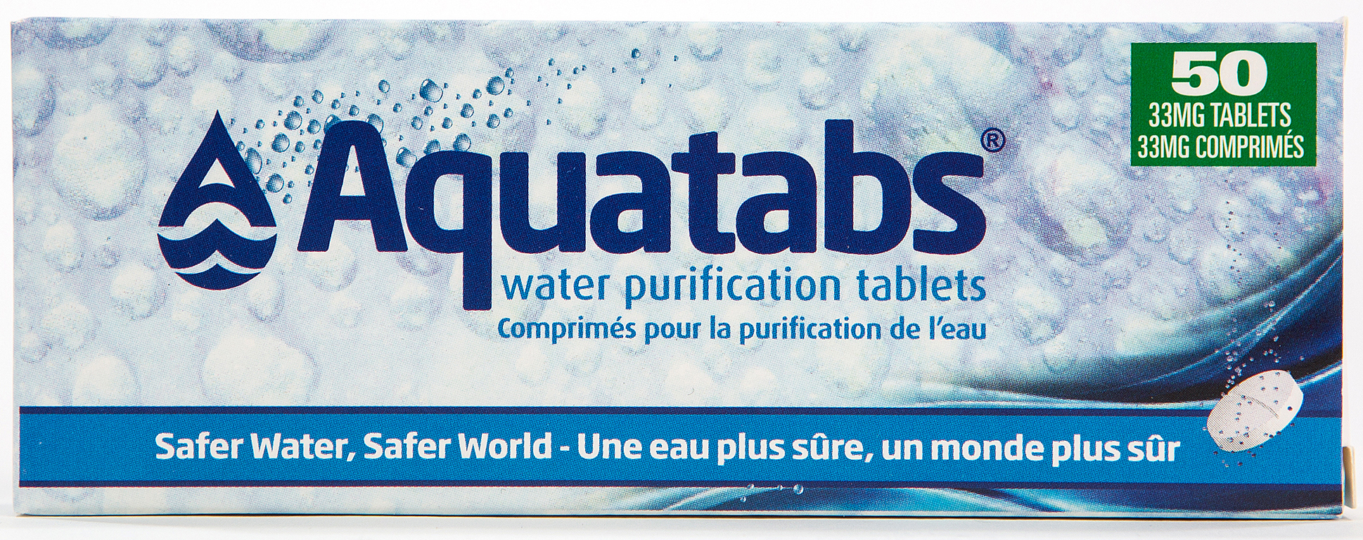 The Aquatabs 33mg pack is ideal for personal use, designed for travellers and emergency kits. 