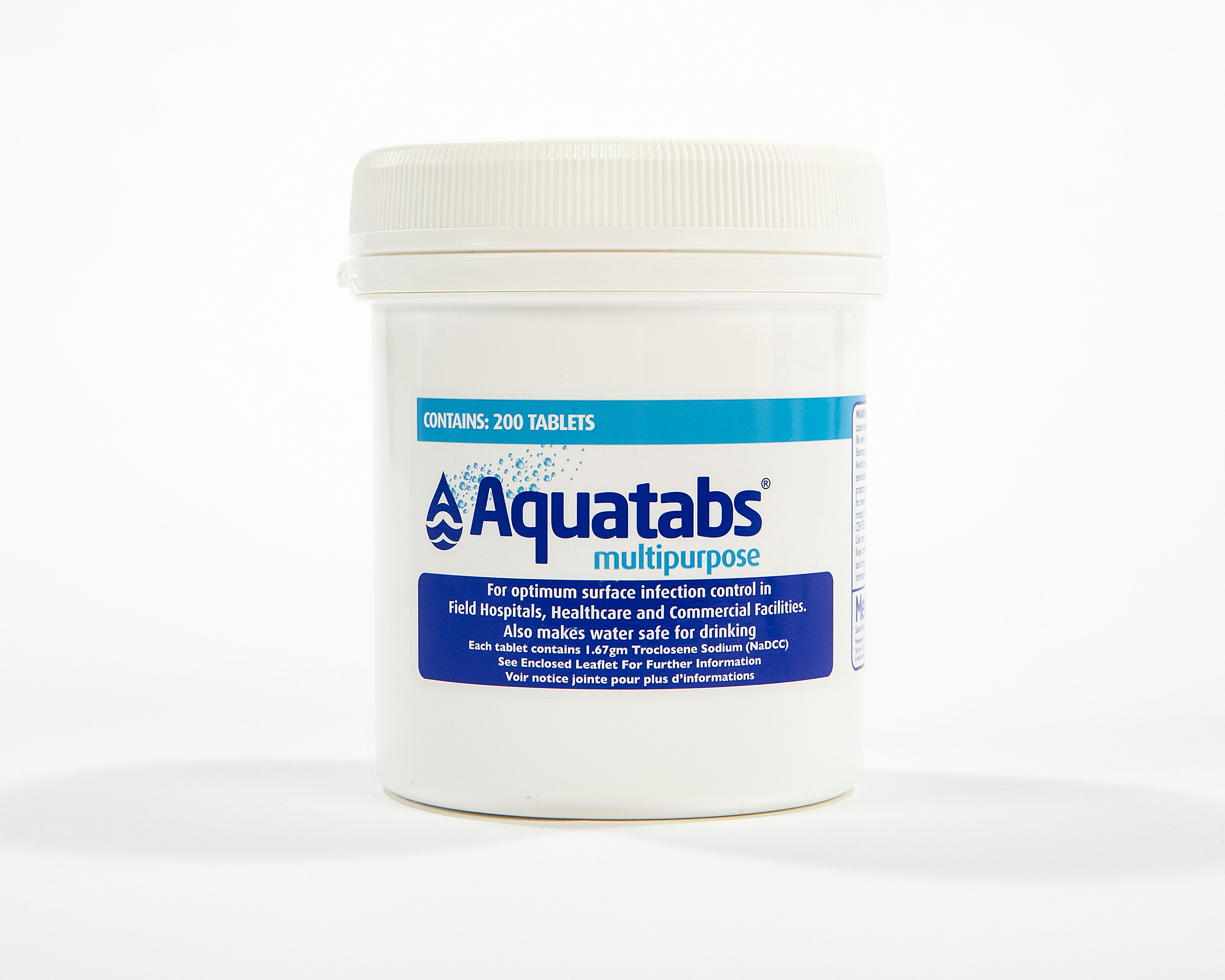 The Aquatabs Multipurpose tub is designed for disinfecting larger volumes of water in community or healthcare settings.